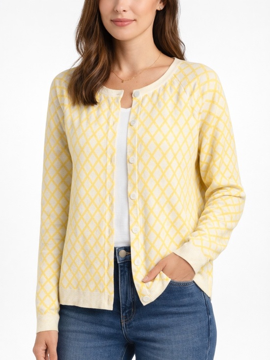 White Stag Sweaters - White Stag Cardigan Yellow White Geometric Button Front Size M